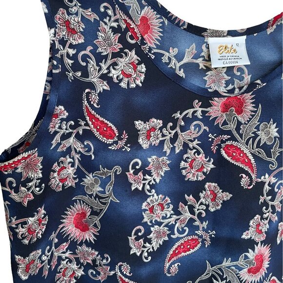 ELITE Paisley Navy Blue Tank Top Made in Canada, Women's Large - Picture 3 of 8